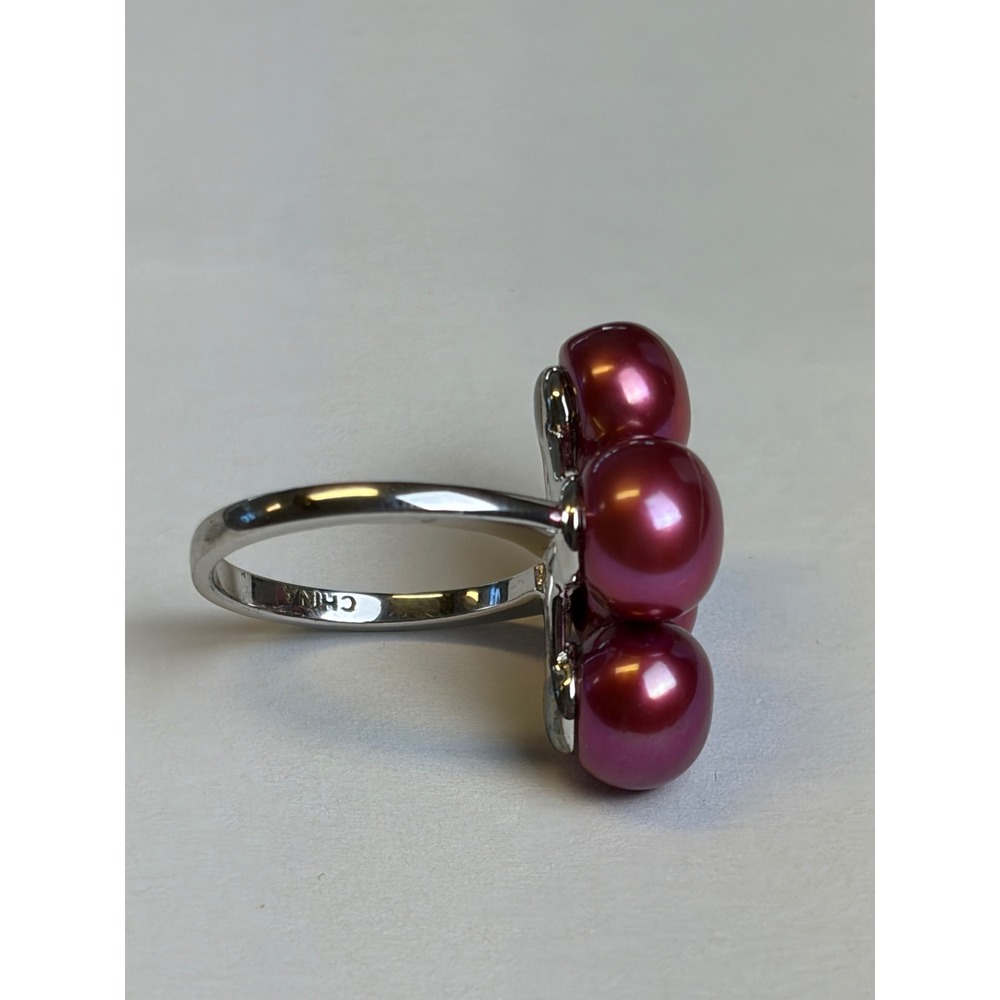 Honora Pearl Cluster Ring Size 7 Red Pink Sterling Silver 925 Statement Cocktail - Picture 4 of 10